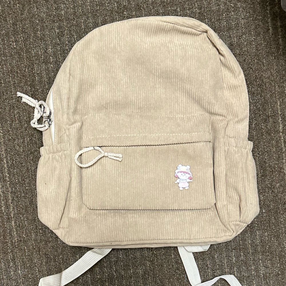 korean cream corduroy backpack